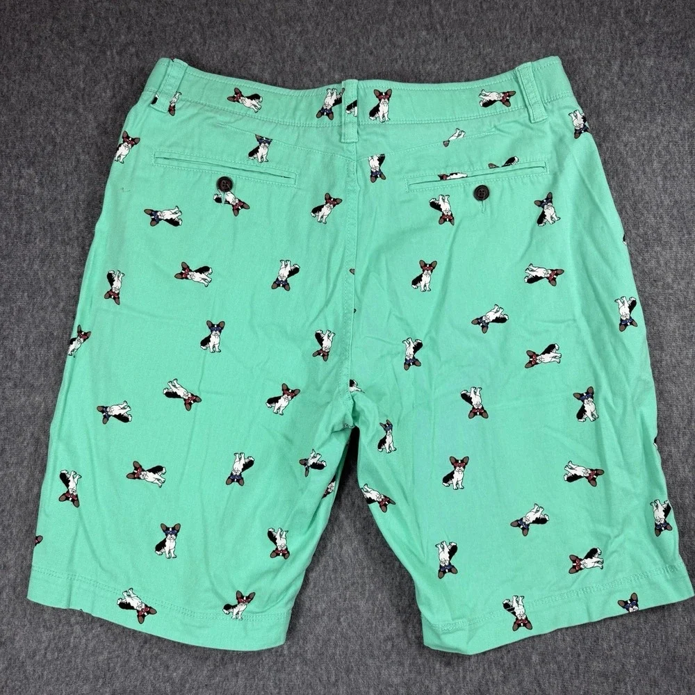Plugg Men's Flex Waist‎ Teal Chinos Shorts Size 32  Boston Terrier Dog Summer